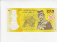 Brunei, 50 Ringgit, 2017, UNC, p39 
Polymer Plastic Banknote
Serial Number: F/1 867042
Estimate: 50-100 USD