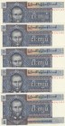 Burma, 5 Kyats, 1973, UNC, p57, (Consecutive 5 banknotes)
Serial Number: IM3521433-4-5-6-7
Estimate: 15-30 USD