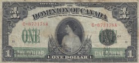 Canada, 1 Dollar, 1917, FINE, p32 
Serial Number: C-673178A
Estimate: 100-200 USD