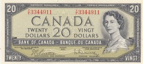 Canada, 20 Dollars, 1954, UNC (-), p41b 
Serial Number: Y/E 3344911
Estimate: 150-300 USD