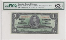 Canada, 1 Dollar , 1937, UNC, p58d, BC-21c 
PMG 63 EPQ
Serial Number: T/A 2946128
Estimate: 50-100 USD
