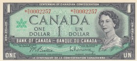Canada, 1 Dollar , 1967, UNC, p84b 
Serial Number: 0002257
Estimate: 25-50 USD