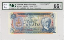 Canada, 5 Dollars, 1972, UNC, p87as, SPECIMEN
PMG 66 EPQ
Serial Number: CA0000000
Estimate: 250-500 USD