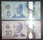 Canada, 5-10 Dollars, 2013, UNC, (Total 2 banknotes)
5 Dollars, 2013, p106; 10 Dollars, 2013, p107 Polymer Plastic Banknote
Serial Number: HCK 26652...