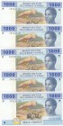 Central African States, 1.000 Francs, 2002, UNC, p307M, (Total 5 banknotes)
M for Central African Republic
Serial Number: M 707245369, M 707245362, ...