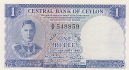 Ceylon, 1951, AUNC (-), p47 
Serial Number: A/2 548859
Estimate: 60-120 USD