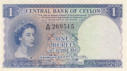 Ceylon, 1 Rupee, 1954, UNC, p49b 
Serial Number: A/55 269515
Estimate: 200-400 USD