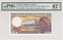 Comoros, 500 Francs, 1994, UNC, p10b 
PMG 67 EPQ
Serial Number: G.04 85021
Estimate: 50-100 USD