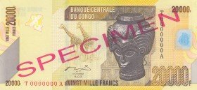 Congo Democratic Republic, 20.000 Francs, 2006, UNC, p104a, SPECIMEN
Serial Number: T 00000000 A
Estimate: 30-60 USD