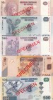 Congo Democratic Republic, 50-100-200-500-5.000 Francs, SPECIMEN (Total 5 banknotes)
50 Francs, 2007, p97s, UNC (-); 100 Francs, 2007, 98s, UNC; 200 ...
