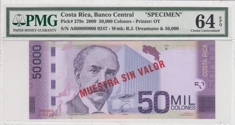 Costa Rica, 50.000 Colones, 2009, UNC, p279s, SPECIMEN
PMG 64 EPQ
Serial Numbe...