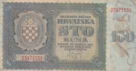 Croatia, 100 Kuna, 1941, VF, p2 
Serial Number: J 3471531
Estimate: 25-50 USD