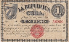 Cuba, 1 Peso, 1869, VF, p55 
There is a hole in the money.
Serial Number: A 56050
Estimate: 100-200 USD