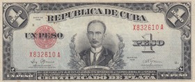 Cuba, 1 Peso, 1948, VF, p69g 
Serial Number: X832610A
Estimate: 30-60 USD