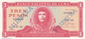 Cuba, 3 Pesos, 1988, UNC, p107, SPECIMEN
Serial Number: CD 000000
Estimate: 40-80 USD