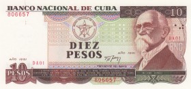 Cuba, 10 Pesos, 1991, UNC, p109a 
Serial Number: 806657
Estimate: 25-50 USD