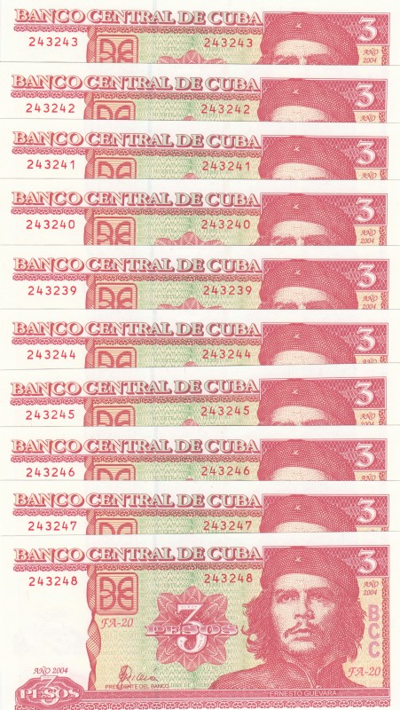 Cuba, 3 Pesos, 2004, UNC, p127a, (Total 10 consecutive banknotes)
Commemorative...