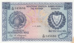 Cyprus, 250 Mils, 1978, UNC, p41c 
 There is a stain in the lower right corner
Serial Number: N/59 145686
Estimate: 30-60 USD