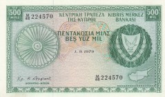 Cyprus, 500 Mils, 1979, UNC (-), p42c 
Serial Number: M/26 224570
Estimate: 50-100 USD