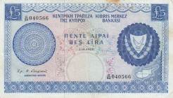 Cyprus, 5 Pounds, 1969, VF, p44a 
There is a stain on it.
Serial Number: G/54 040566
Estimate: 50-100 USD
