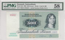 Denmark, 500 Kroner, 1988, AUNC, p52d 
PMG 58
Serial Number: C1881A 0783231
Estimate: 200-400 USD