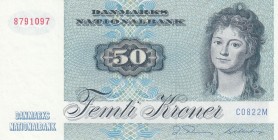 Denmark, 50 Kron, 1982, XF, p50e 
Serial Number: 8791097
Estimate: 20-40 USD