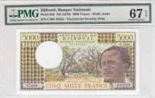 Djibouti, 5.000 Farncs, 1979, UNC, p38d 
PMG 67 EPQ
Serial Number: C.004 49222
Estimate: 100-200 USD