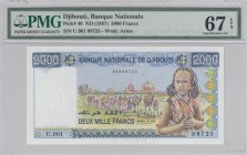 Djibouti, 2.000 Francs, 1997, UNC, p40 
PMG 67 EPQ
Serial Number: U.001 98725
Estimate: 75-150 USD