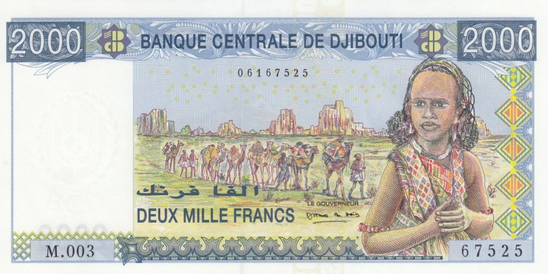 Djibouti, 2.000 Francs, 2005, UNC, p43 
Serial Number: M.00367525
Estimate: 30...