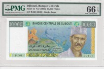 Djibouti, 10.000 Francs, 2005, UNC, p45 
PMG 66 EPQ
Serial Number: P.001 00106
Estimate: 150-300 USD