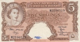 East Africa, 5 Shillings, 1962, VF (+), p41b 
There is a writing mark on it.
Serial Number: W25 96519
Estimate: 75-150 USD