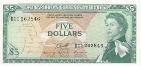 East Caribbean States, 5 Dollars, 1965, UNC (-), p14h 
Queen Elizabeth II potrait. 
Serial Number: D11262846
Estimate: 50-100 USD