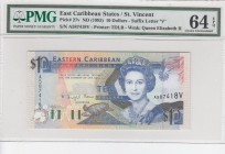 East Caribbean States, 10 Dollars, 1993, UNC, p27v 
PMG 64 EPQ
Serial Number: A 587418 V
Estimate: 50-100 USD