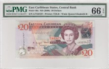East Caribbean States, 20 Dollars, 2008, UNC, p49a 
PMG 66 EPQ
Serial Number: LF 723437
Estimate: 60-120 USD