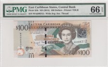 East Caribbean States, 100 Dollars, 2015, UNC, p55b 
PMG 66 EPQ
Serial Number: WA 588312
Estimate: 100-200 USD