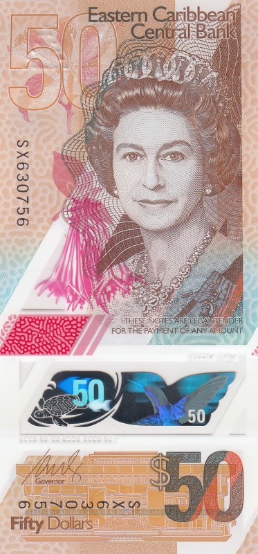 East Caribbean States, 50 Dollars, 2019, UNC, pNew 
Queen Elizabeth II potrait,...