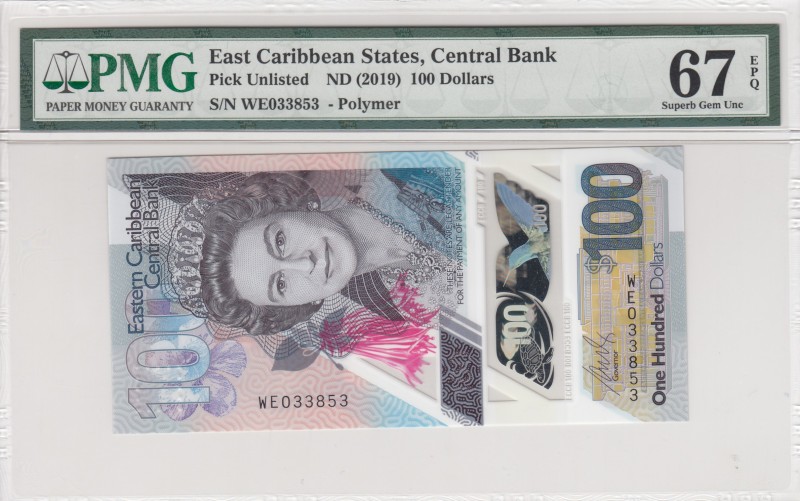 East Caribbean States, 100 Dollars, 2019, UNC, pNew 
PMG 67 EPQ
Serial Number:...