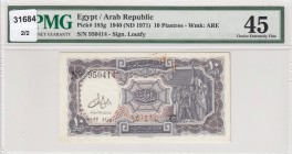 Egypt, 10 Piastres, 1940, XF, p183g 
PMG 45
Serial Number: 950414
Estimate: 20-40 USD