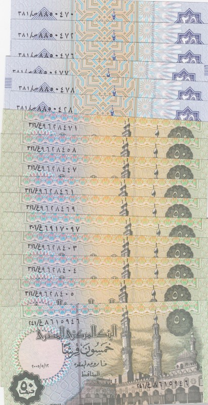 Egypt, 25-50 Piastres, UNC, (Total 16 banknotes)
25 Piastres (6), 2006, p57g; 5...