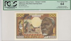 Equatorial African States, 100 Francs, 1963, UNC, p3as, SPECIMEN
PMG 64, Two pinholes near top left.
Serial Number: 0.0 00000
Estimate: 400-800 USD