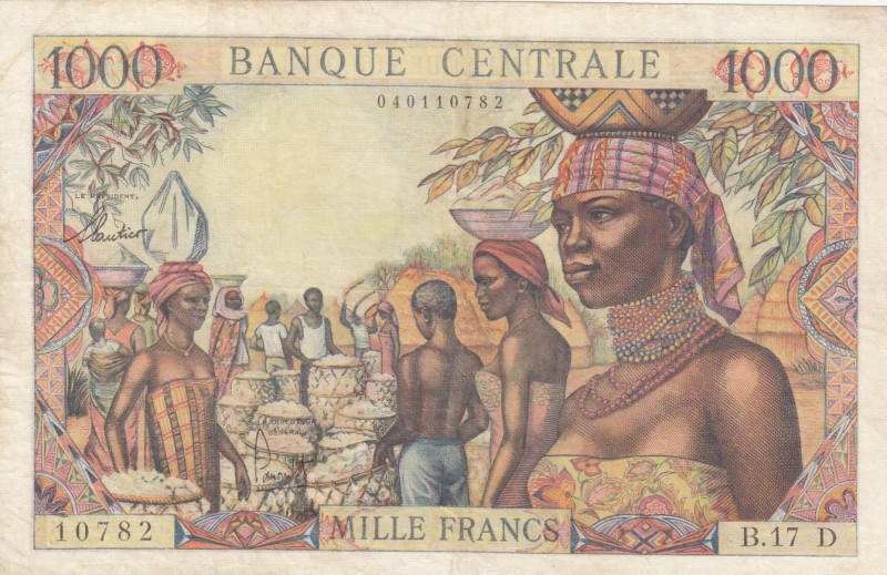 Equatorial African States, 1.000 Francs, 1963, VF, p8b 
Serial Number: B.17D 10...