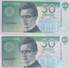 Estonia, 50 Krooni, 1994, UNC, p78a, (Total 2 banknotes)
Serial Number: AN040054, AH045837
Estimate: 30-60 USD