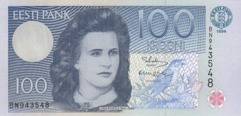 Estonia, 100 Krooni, 1994, UNC, p79a 
Serial Number: BN949548
Estimate: 60-120...