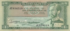 Ethiopia, 1 Dollar, 1966, AUNC, p25 
Serial Number: JC 834519
Estimate: 50-100 USD