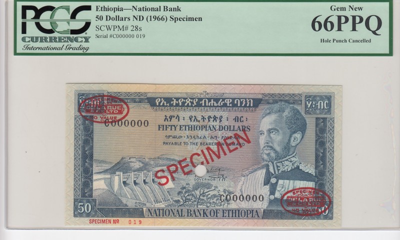 Ethiopia, 50 Dollars, 1966, UNC, p28s, SPECIMEN
PCGS 66 PPQ
Serial Number: C00...