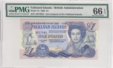 Falkland Islands, 1 Pound, 1984, UNC, p13 
PMG 66 EPQ
Serial Number: A017045
Estimate: 50-100 USD