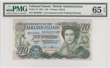 Falkland Islands, 10 Pounds, 2011, UNC, p18 
PMG 65 EPQ
Serial Number: B010052
Estimate: 50-100 USD