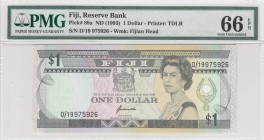 Fiji, 1 Dollar , 1993, UNC, p89a 
PMG 66 EPQ
Serial Number: D/19 975926
Estimate: 35-70 USD