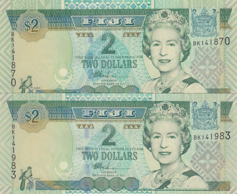 Fiji, 2 Dollars, 2002, UNC, p104a, (Total 2 banknotes)
Serial Number: BK141870,...