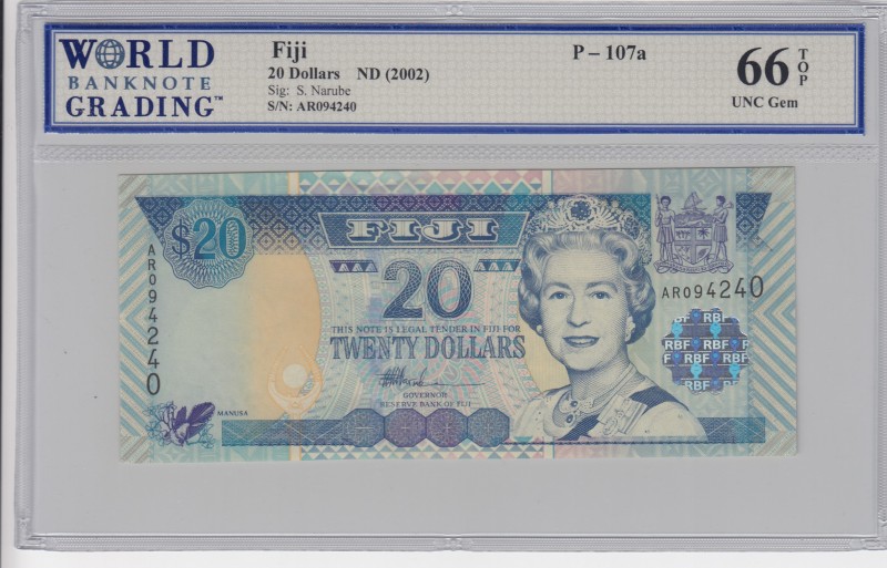 Fiji, 20 Dollars, 2002, UNC, p107a 
WBG 66 TOP
Serial Number: AR 094240
Estim...